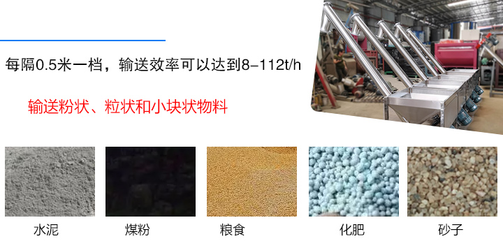 輸送粉狀、粒狀和小塊狀物料，如水泥、煤粉、糧食、化肥、灰渣、砂子等